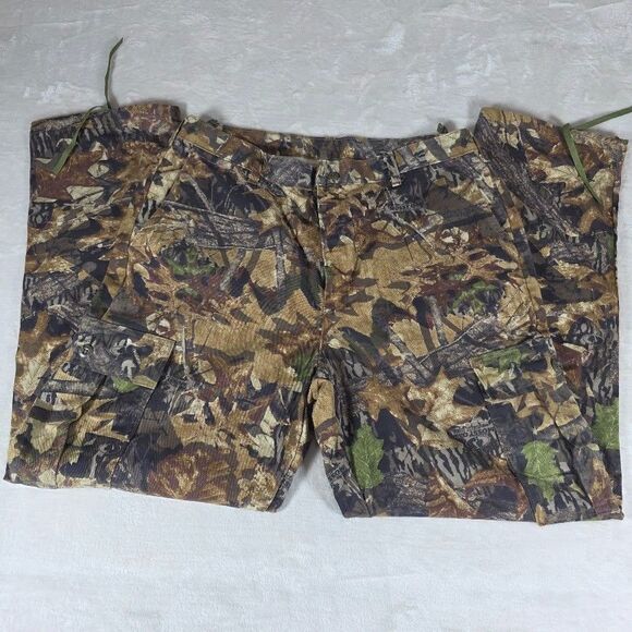 Mossy Oak Forest Floor Camo Hunting Cargo Pants Large Adj Waist Tie Ankle USA - Picture 1 of 11